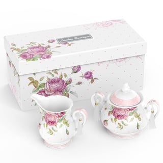 London Boutique Große Teekanne Milchkännchen Zuckerdose Nachmittagstee Set Teekannen Set New Bone China Vintage Flora Geschenkbox 1300ml (Milchkännchen Zuckerschale)