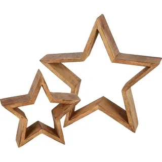 Stern zum stellen aus Mango - 2er Set / 30 + 20 cm - Holz Deko - Braun