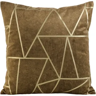 Eurofirany Elegante Velvet Kissenbezüge Dekokissen mit Aufdruck 45x45 cm Bezug Samt Kissenhülle Weiche Sofakissen, Dreieck Muster, Braun
