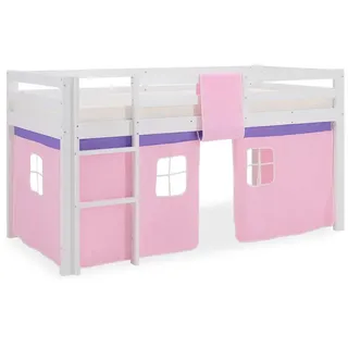 Homestyle4u Hochbett Leiter 90/200 cm Rosa , Weiß, Rosa , Holz , Kiefer , 90x200 cm , Babymöbel & Kindermöbel, Kinderzimmer & Jugendzimmer, Kinderbetten, Hochbetten
