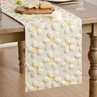 Artoid Mode Weich Plüsch Samt Faux Pelz Beige Gänseblümchen Frühling Tischläufer, Sommer Küche Tisch Urlaub Party Dekor 33x183 cm
