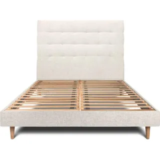 Bett mit Kopfteil – Korbgeflecht-Canvas-Stoff - 140 x 190 cm - Beige