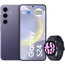 Samsung Galaxy S24 AI Smartphone, Android-Handy ohne Vertrag, 8 GB RAM, 128 GB Speicher, 50-MP-Kamera, Lange Akkulaufzeit, Cobalt Violet + Galaxy Watch6 Smartwatch, 40mm, Graphite
