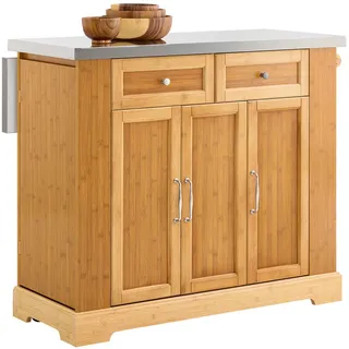 SoBuy Kücheninsel auf Rollen, Bambus, 107x92,5x(46–71) cm , Holzwerkstoff, Holz , 107x92.5x71 cm , Küchen, Küchenmöbel, Kücheninseln