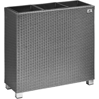 Gartenfreude Pflanzkübel, Raumteiler Polyrattan, 3x Kunststoff-Einsätze mit Aluminumfüßen, grau, 76x26x73 cm, 4000-1071-056