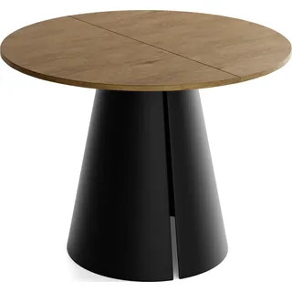 Esstisch Rund Ausziehbar im Loft-Stil – 120 bis 200 cm – Industrieller Platzsparender Tisch mit Schwarzen Konischem Metallbeinen für 6 bis 10 Personen, Esszimmer – Eiche Braun Rustikal - Braun