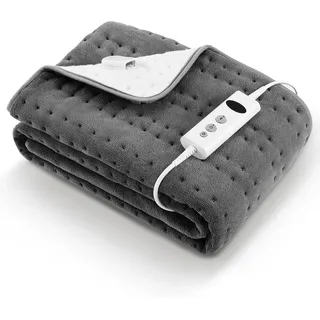 Elektrisches Wärmeunterbett 150 x 80 cm Grey mit 10 Temperaturstufen, Abschaltautomatik & Überhitzungsschutz, Einfache Fixierung auf Bett und Matratze (Korallenvlies)