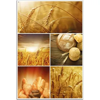 Wallario Outdoor-Poster für Garten oder Balkon, Motiv Getreide und Brotsorten aus Weizen, in ca. 61 x 91,50 cm - Braun