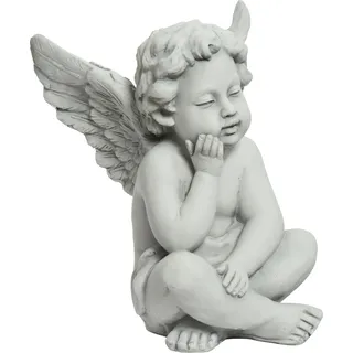 Wetterfeste Engel Figur Dekoration aus Polymagnesium, grau, 30x31,5x42,5cm