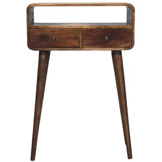 Artisan Furniture Konsolentisch Grau gewaschenes Finish, 2 Schubladen, 1 offenes Regal, Braun , Braun, Graubraun , Holz , Echtholz,Mangoholz , 30x90x60 cm , FSC 100% , Wohnzimmer, Wohnzimmertische, Konsolentische