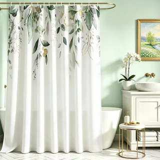 Lerores Duschvorhang 200x200 cm Goldene Blätter,Beschwerter Saum Antischimmel Textil,Wasserabweisend, Waschbar Polyester Badevorhänge mit 12 Ösen und Duschvorhangringe für Badezimmer,Badewanne
