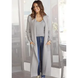 Longstrickjacke LASCANA, Damen, Gr. 32/34, grau (grau, meliert), Strick, Obermaterial: 50% Viskose, 28% Polyester, 22% Polyamid, meliert, figurumspielend ca. Mitte Wade, Strickjacken Longstrickjacke, mit Rippstrickdetails und Taschen, lässiger Strickmantel, Topseller