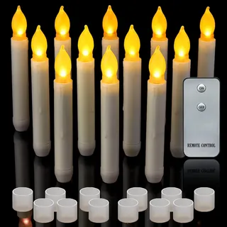 Yakpo 12 Stück flammenlose LED-Spitzkerzen mit Fernbedienung, batteriebetriebene, flackernde Halloween-Hängekerzen, große elektrische Fake-Kerzenhalter für Fenster-Weihnachts-Tischdekorationen