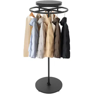 soudesileim Rund Kleiderständer mit 4 Verstellbare Fußpads, 360° Drehbar, Höhe 140cm, Kleiderstange Rundständer, Kleidungsständer Drehbar für Bekleidungsgeschäfte (Schwarz, Schwarz)