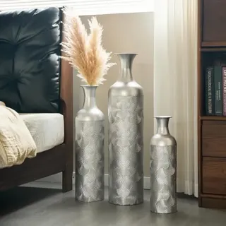 FammyLoft Metall Bodenvase Groß Set 3, Vintage Floor Vases, Weihnachten Silver Vase, Pampas Branch High Decorative Bodenvase Living Room Bedroom, Large -83/65/50cm High, Home Decoration
