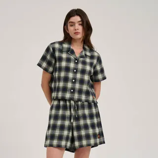T-Shirt SANTA CRUZ "CLASSIC CHECK CROP SHIRT", Damen, Gr. L (12), grün (navy, grün check), Obermaterial: 100% Baumwolle, Shirts T-Shirt