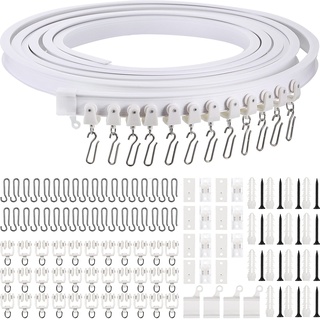 Biegsame Decke Gebogene Vorhangschiene Flexible Decken Vorhang Halterung Weiche Fenster Schiene für Vorhang Schiene mit Metall Vorhang Haken, Bett Vorhänge Zimmer Trennwand (Weiß, 3 m)