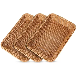 AKOLAFE 3er Set Brötchenkorb Geflochten Brotkorb Stapelbarer Brotkörbchen Modern Brotkörbe Hochwertiger Obstkorb für Restaurant, Lebensmittel, Servieren, Zuhause und Küche (35 x 25 x 7 cm)