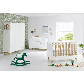 Pinolino Babyzimmer , Weiß, Eichefarben , Holzwerkstoff , 5 Fächer , 6 Schubladen , in verschiedenen Größen erhältlich,zum Juniorbett umbaubar, höhenverstellbar, Sprossen mit Normabstand, Aufbauanleitung im Karton, Lattenrost inklusive, Schlupfsprossen , Babymöbel & Kindermöbel, Babyzimmer, Babyzimmer-Serien
