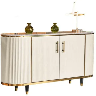 Kawola Sideboard Maria Weiß Kunstleder, Marmor , Metall , Echtholz , Oval , 150x76x40 cm , Kleinmöbel, Kommoden, Sideboards