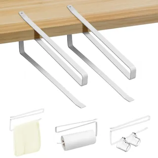 Vicloon Küchenrollenhalter ohne Bohren,2 Stück Papier Handtuch Rollenhalter,Küchenrollenhalter,Rollenhalter ​Unter Schrank, Küche Badezimmer-Weiß