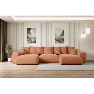altdecor Ecksofa mit Schlaffunktion und Bettkasten Corner Sofa Eckcouch Couch U-Form universal, links/rechts angeordnet Schlafcouch Ausziehbar Wohnlandschaft ESKAR-U -364x176x72 cm Apricot - Koralle