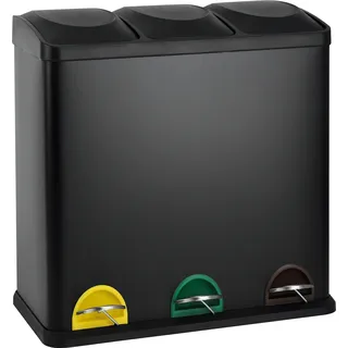 SVITA TC3X20 Treteimer 60 Liter 3x20L dreifach XXL Abfalleimer 3er-Mülleimer Mülltrennung Küchen-Eimer Schwarz - Schwarz