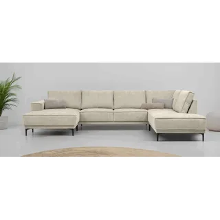 OTTO home Wohnlandschaft »XXL Sofa Oland, Struktur, Flachgewebe, Luxus-Microfaser, Boucle« U-Form, 345 cm, Wellenunterfederung, Skandi-Design, Metallfüße, beige