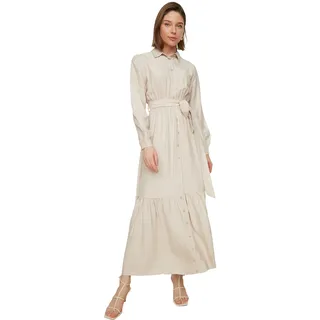Trendyol Beige Hemdkragen Taptur Kleid, 36