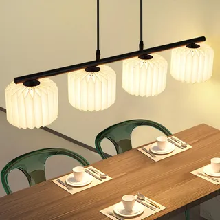 ZMH Pendelleuchte Esstisch 4 Flammig Wohnzimmer Hängeleuchte Lampenschirm Papier Hängend Esszimmerlampe VintageLang Pendellampe