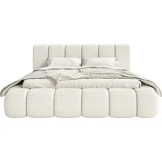 FEDVE Polsterbett Goa aus Chenille-Stoff 200x200 cm, Cremeweiß - Weiß