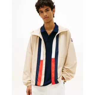 Windbreaker TOMMY JEANS "CHICAGO FLAG", Herren, Gr. XL, weiß clay, Web, Obermaterial: 100% Polyester, unifarben, regular fit normal, Rundhals, eingesetzt elastischer Bund, Jacken Windbreaker, Regular fit mit Kapuze