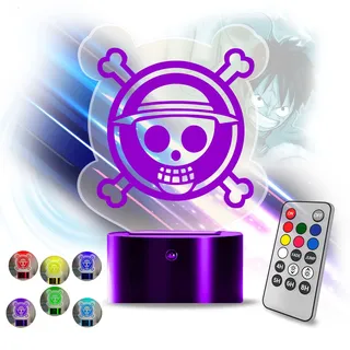 2-in-1 One Piece Nachtlicht, One Piece Luffy - 3D LED One Piece Lampe Anime One Piece Licht Kinderzimmer Home Room Dekoration Buntes Nachtlicht Geschenk Fernbedienung Tischlampe One Piece Geschenk