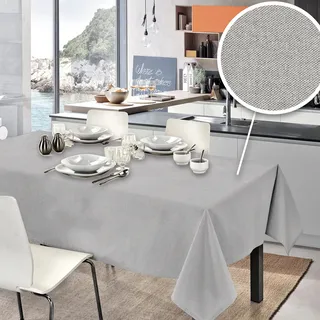 PENSIERI DELICATI Tischdecke 140 x 190 cm Made in Italy, 100% Reine Recycelte Baumwolle, Garngefärbt, Einfarbig Grau, für Drinnen und Outdoor, rechteckige ökologische Tischdecke