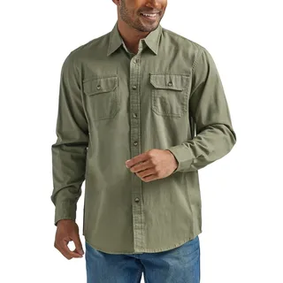 Wrangler Authentics Herren Langärmeliges, Klassisches Gewebtes Hemd mit Button-Down-Kragen, Burnt Olive, Klein