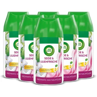 Airwick Air Wick Freshmatic Max Raumspray – Nachfüller für den Air Wick Freshmatic Max – Duft: Seide und Lilienfrische – 6 x 250 ml Nachfüller
