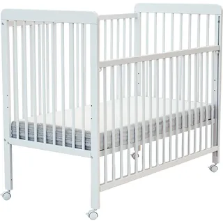WEBABY - Babybett Holz mit rollen 60x120 ESSENTIEL Weiß| Kinderbett |Mit Verstellbarer Lattenrost 3 stufen |4 multidirektionale Räder mit Bremse - Weiß