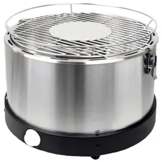 Syntrox Germany Raucharmer Edelstahl Tischgrill mit Aktivbelüftung Molirus | Holzkohlegrill, rund, mit Tasche, Schnell einsatzbereit, 3,7 kg, Kompakter Grill für unterwegs (24,5 cm hoch)