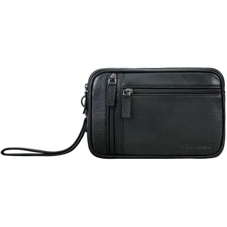 STILORD 'Sunny' Handgelenktasche Herren Leder mit Doppelkammer Clutch Handtasche mit Hands-Schlaufe Vintage ideal für Festival Stadt-Reisen Herrenhandtasche Echtleder, Farbe:Obsidian schwarz