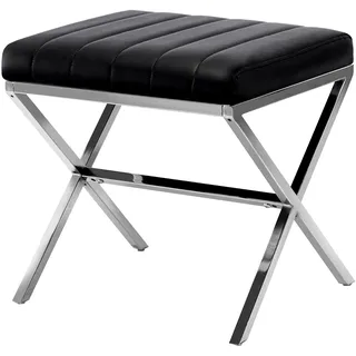 Sitzhocker aus Kunstleder, gepolsterter Fußhocker mit Metallgestell für Schminktisch, Flur, Wohnzimmer und Schlafzimmer, Schwarz - Schwarz