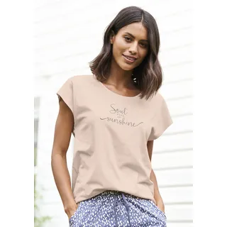 T-Shirt VIVANCE DREAMS, Damen, Gr. 40/42, rot (apricot), Single Jersey, Obermaterial: 50% Baumwolle, 50% Viskose, bedruckt, unifarben, loose fit hüftlang, Rundhals, angeschnitten, Shirts T-Shirt, mit Sommer-Statementdruck