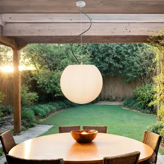 Pendelleuchte Außen Kugel Glas E27 Weiß Ø 45 Cm IP65 Terrasse Garten