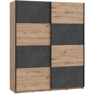 FORTE Raven Schrank 170, Kleiderschrank, Schwebetürenschrank Industrial Schlafzimmer Jugendzimmer, 2-türig, Holzdekor: Artisan Eiche/Betonoptik Dunkelgrau, 170 cm breit x 210 cm hoch x 61 cm tief