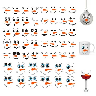 52 Stück Schneemann-Gesicht-Aufkleber – Weihnachts-Vinylaufkleber für Bastelarbeiten, Ornamente, Tassen, Gläser und Becher. Perfekt für DIY-Dekorationen und festliche Handwerksprojekte