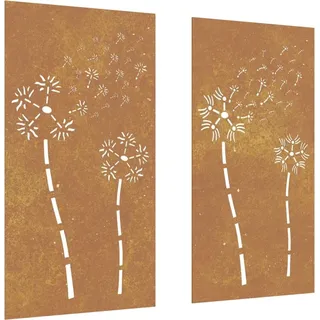 2-tlg. Garten-Wanddeko 105x55 cm Cortenstahl Blumen-Design - Braun