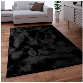 Paco Home Fellteppich Kunstfell Soft 380« rechteckig 14 mm Höhe Langflor, Kuschelteppich - besonders weich, Uni-Farben, schwarz