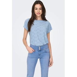 Kurzarmshirt ONLY "ONLSMILLA LIFE S/S TOP JRS NOOS", Damen, Gr. S, blau (soft chambray), Jersey, Obermaterial: 94% Polyester, 6% Elasthan, unifarben, regular fit normal, Rundhals, Shirts Kurzarmshirt, regular fit, modisch, Single Jersey, Materialmix, Rundhals