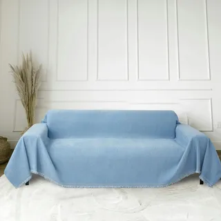 FLRISNTIG Sofa-Schonbezüge Mit Fransen, Chenille Decke, Anti-Rutsch-Abdeckung, Multifunktionsdecke Für Zuhause, Wohnzimmer, Büro (Hellblau, 180x230 cm)