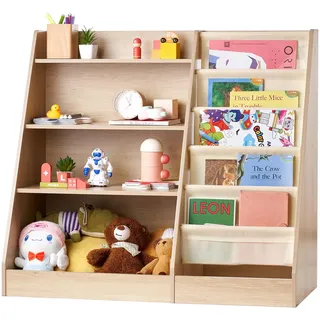 Vevor Kinderbücherregal 4-stöckig MDF braun gelb