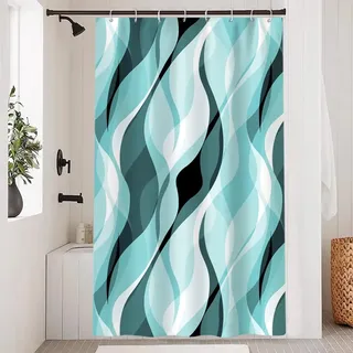Uiiooazy Duschvorhang 120x180cm Anti Schimmel Gestreift Türkis Gemustert | Duschvorhang Gradient Blau Grün Streifen Wasserdicht Stoff Polyester Waschbar Bad Vorhang mit 8 Haken für Badezimmer